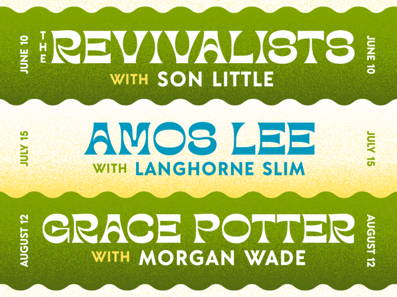 Graphic for Beech Mountain Summer concert series featuring Grace potter, Morgan wade, son little, the revivalists, Amos lee, and Langhorne Slim
